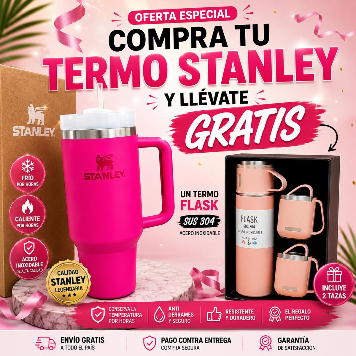 TERMO STANLEY 40 OZ + TERMO 3 POCILLOS